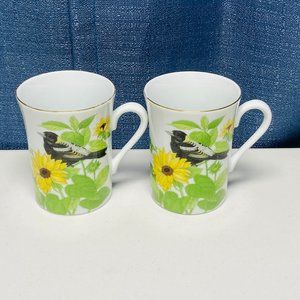 Otagiri Coffee Mugs Bird & Sunflower Tea Cup 8 oz Songbird Japan